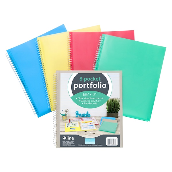 C-Line Products 8Pocket SpiralBound Poly Portfolio Color May Vary Set of 12 Notebooks, 12PK 33080-DS - main